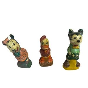 Vintage Disney Mickey Minnie Donald Duck Plaster Figurines Set of 3 Hand Painted